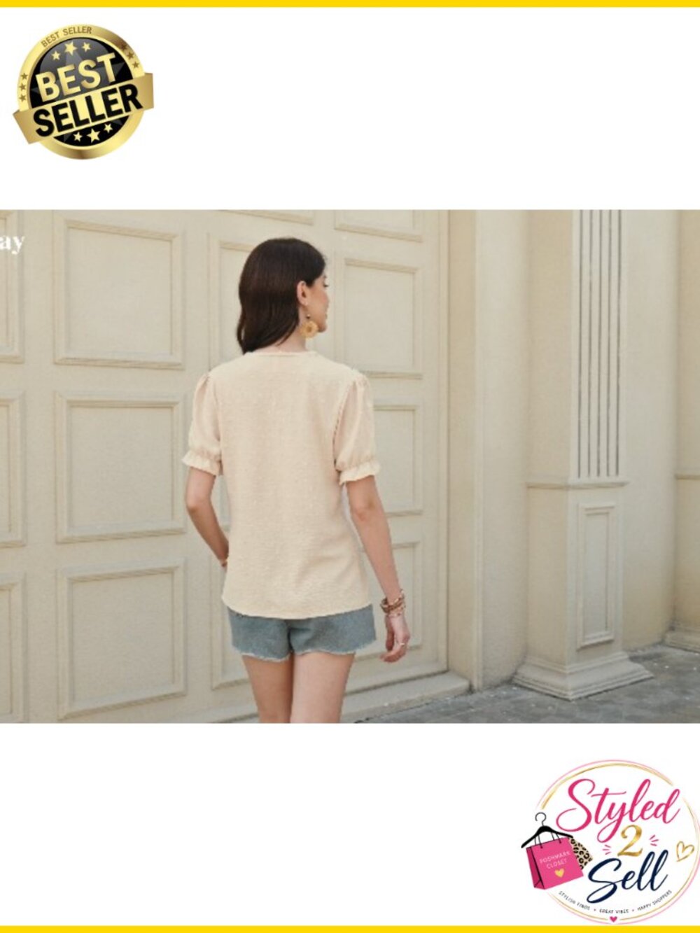 Womens Boho V Neck Short Sleeve Blouse Lace Hem Flowy Tunic Top - Picture 6 of 6